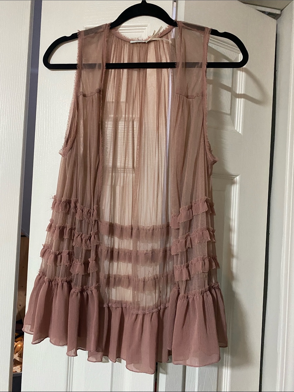 Kimchi Blue Sheer Ruffled Duster in Dusty Rose
